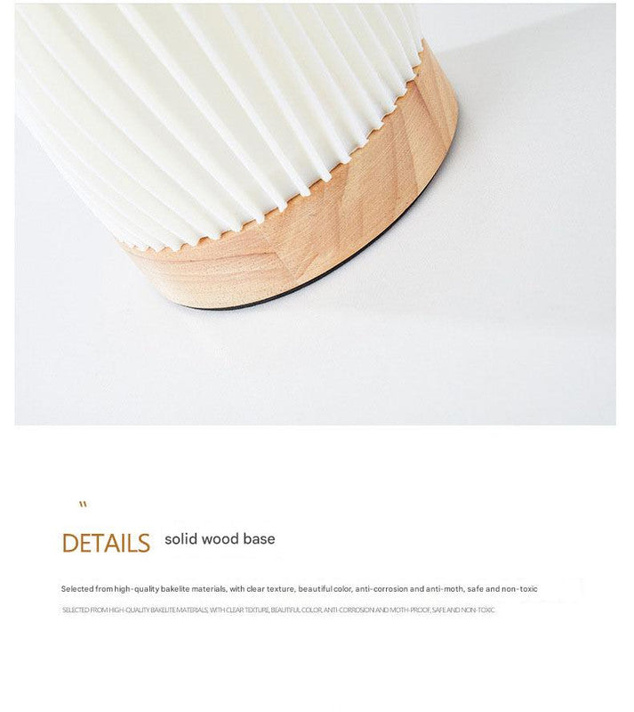 Unique Pleated Design Table Lamp - 3D Printed Washable Shade, Wooden Base, Adjustable LED (Flowers)