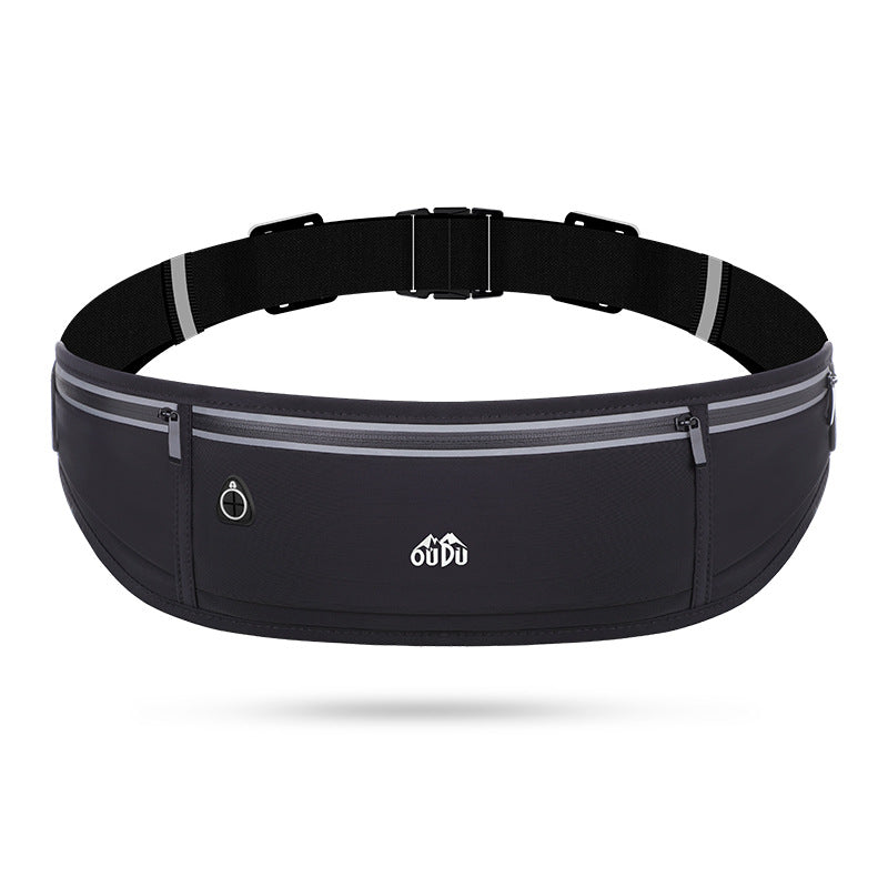 Black Adjustable Running Belt - Fits Large Phones, Reflective, Earphone Port