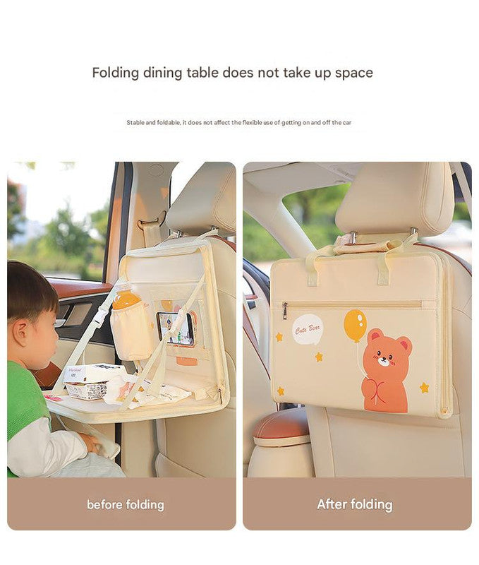 Brown Foldable Car Back Seat Organizer Tray - PU Leather Travel Desk with Tablet Holder