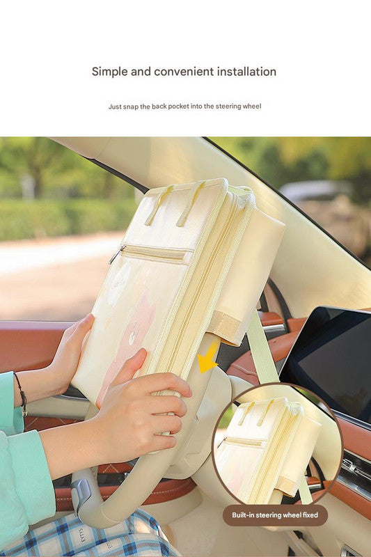 Pink Foldable Car Back Seat Organizer Tray - PU Leather Travel Desk with Tablet Holder