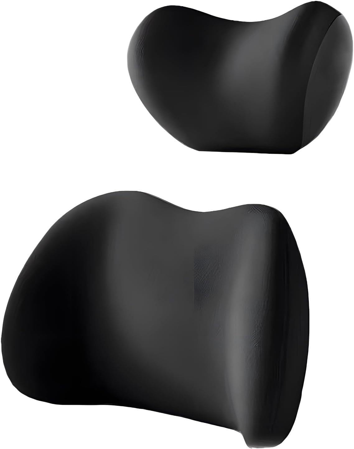 Black Ergonomic Memory Foam Car Headrest &amp; Lumbar Support Cushion Set - Driving Comfort Neck &amp; Back Pillow