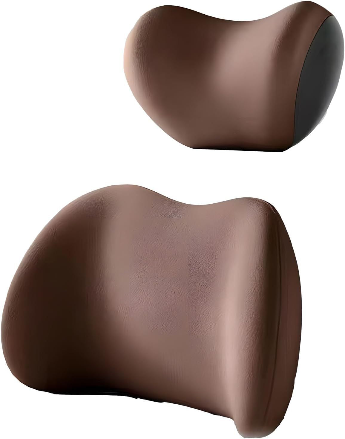 Brown Ergonomic Memory Foam Car Headrest &amp; Lumbar Support Cushion Set - Driving Comfort Neck &amp; Back Pillow
