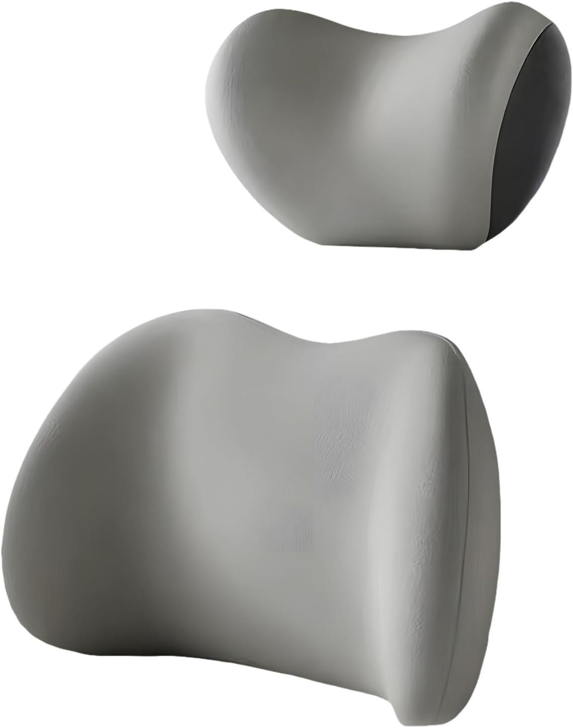 Grey Ergonomic Memory Foam Car Headrest &amp; Lumbar Support Cushion Set - Driving Comfort Neck &amp; Back Pillow