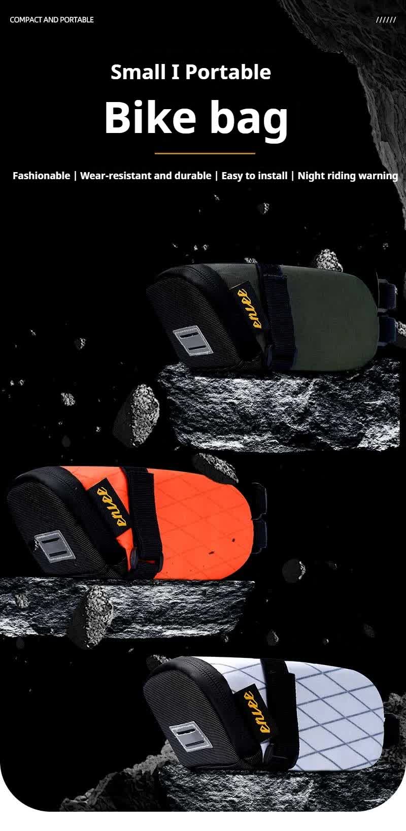 Orange And Black Water-Resistant Bicycle Saddle Bag - 1.3L Reflective Seat Pack for Road & Mountain Bikes