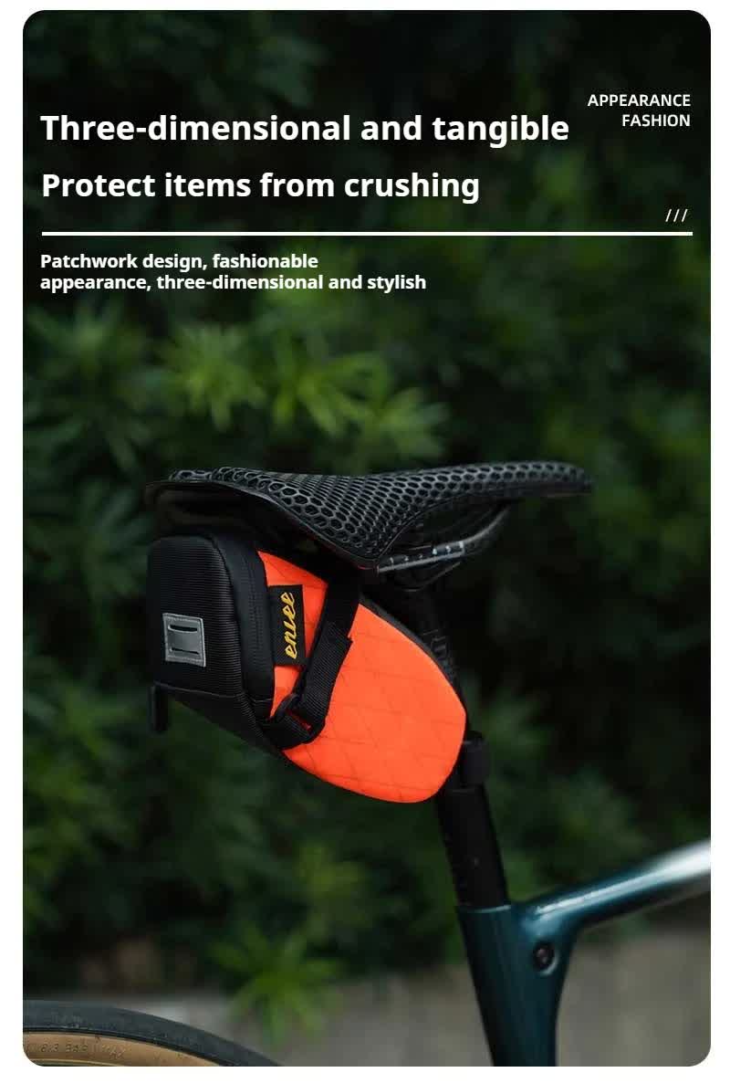 Orange And Black Water-Resistant Bicycle Saddle Bag - 1.3L Reflective Seat Pack for Road & Mountain Bikes