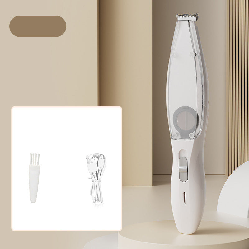 White Rechargeable Pet Grooming Clipper with Built-in Vacuum - Low Noise Hair Trimmer for Dogs &amp; Cats