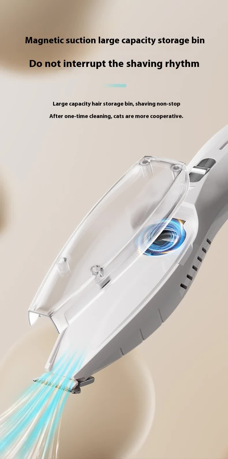 White Rechargeable Pet Grooming Clipper with Built-in Vacuum - Low Noise Hair Trimmer for Dogs & Cats