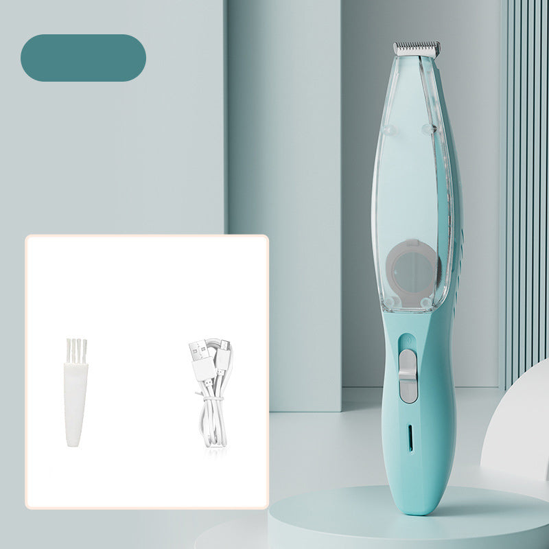 Blue Rechargeable Pet Grooming Clipper with Built-in Vacuum - Low Noise Hair Trimmer for Dogs &amp; Cats