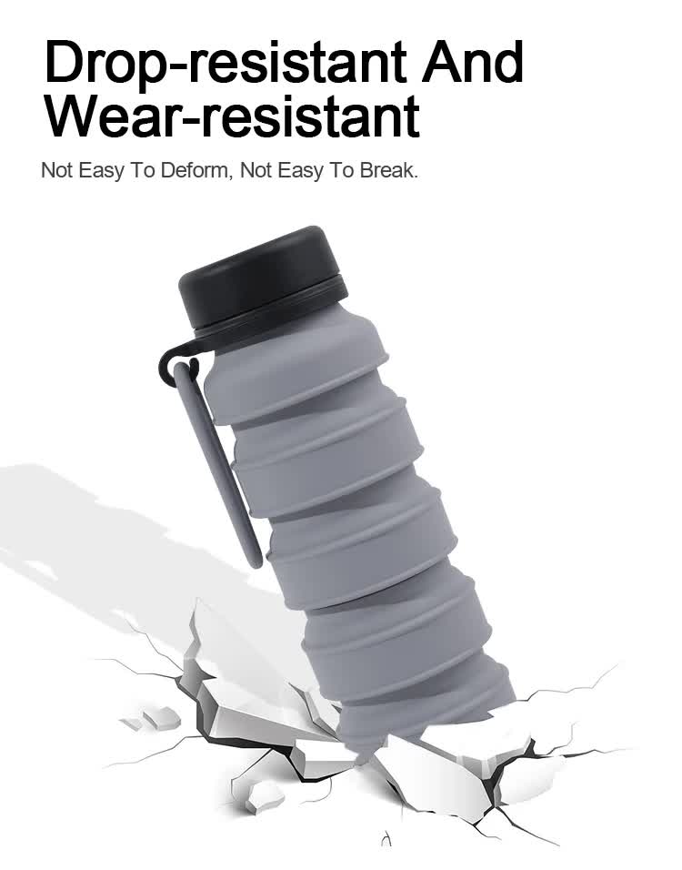 Black Collapsible Silicone Water Bottle - 510ml Portable Food-Grade Travel & Sports Drink Flask