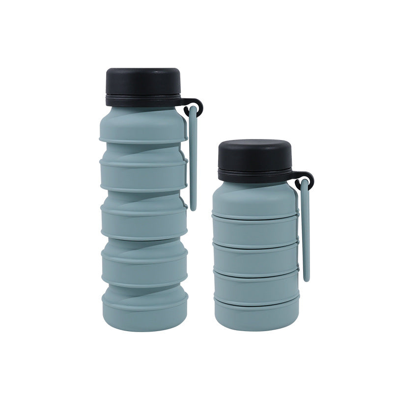 Blue and Black Collapsible Silicone Water Bottle - 510ml Portable Food-Grade Travel &amp; Sports Drink Flask