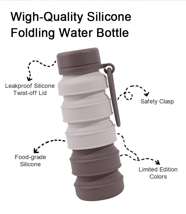 Brown Collapsible Silicone Water Bottle - 510ml Portable Food-Grade Travel & Sports Drink Flask