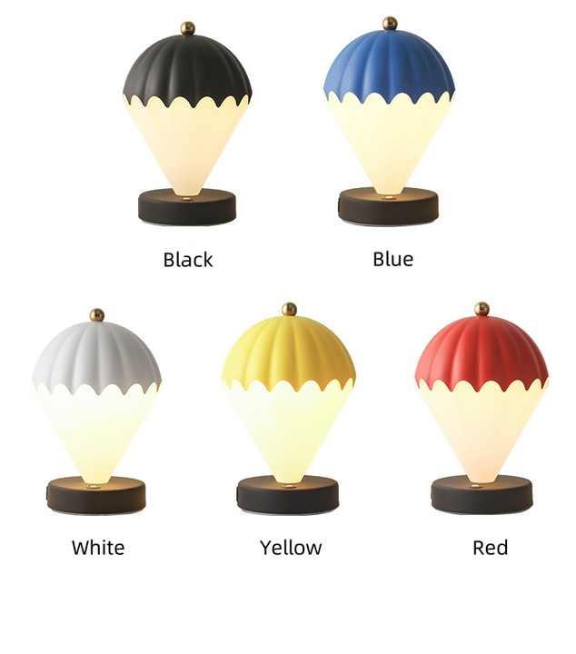 Black Rechargeable Hot Air Balloon LED Touch Lamp - 3-Color Nordic Style Desk Light