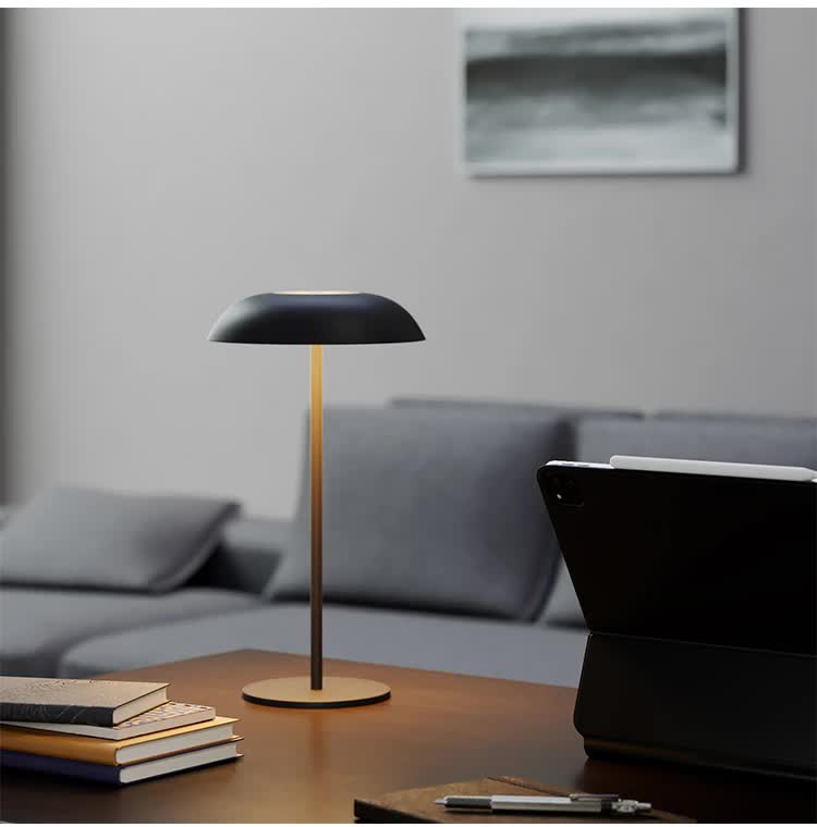 Black Minimalist Rechargeable LED Touch Table Lamp - 3-Color Stepless Dimming Metal Desk Light
