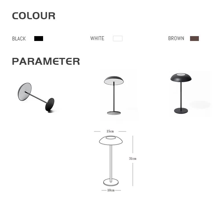 Brown Minimalist Rechargeable LED Touch Table Lamp - 3-Color Stepless Dimming Metal Desk Light