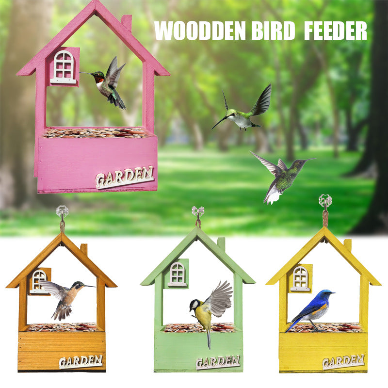 Brown Charming Wooden House Hanging Bird Feeder - Attract Wild Birds to Your Garden