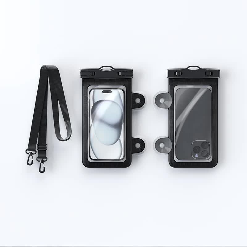 Black 2-Pack Universal IPX8 Waterproof Phone Pouch with Lanyard - Touch Sensitive Case for Swimming &amp; Outdoor Sports