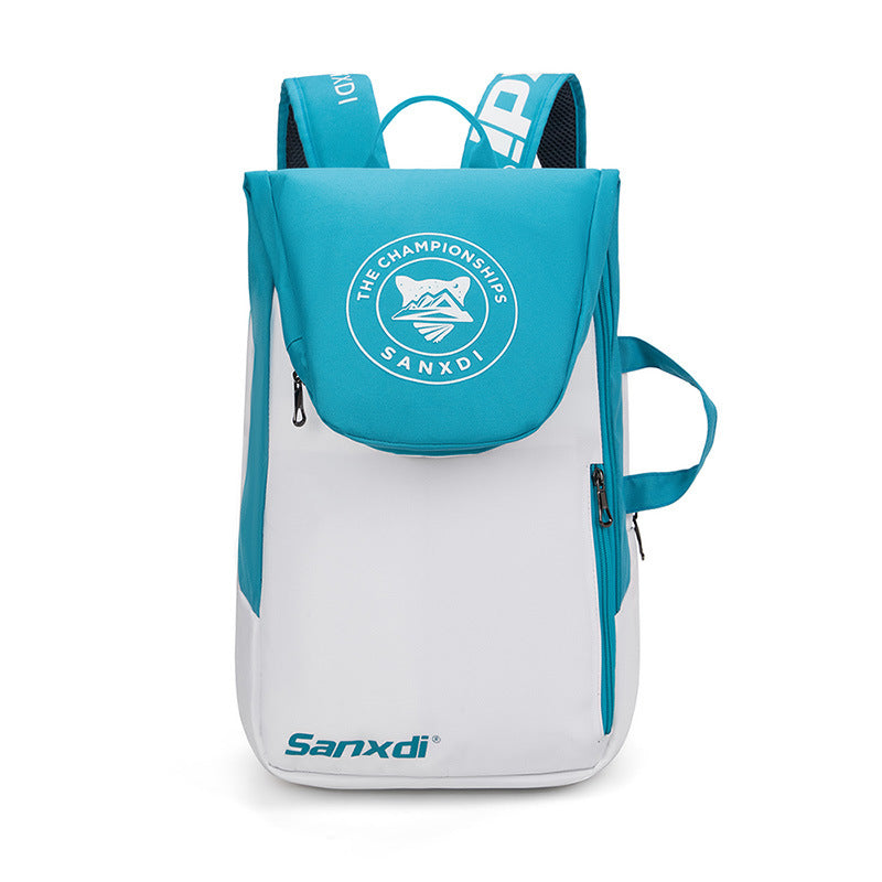 Blue and White Multifunctional Tennis &amp; Badminton Backpack - Waterproof Racket Bag with Shoe Compartment