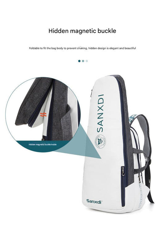 Blue and White Multifunctional Tennis & Badminton Backpack - Waterproof Racket Bag with Shoe Compartment