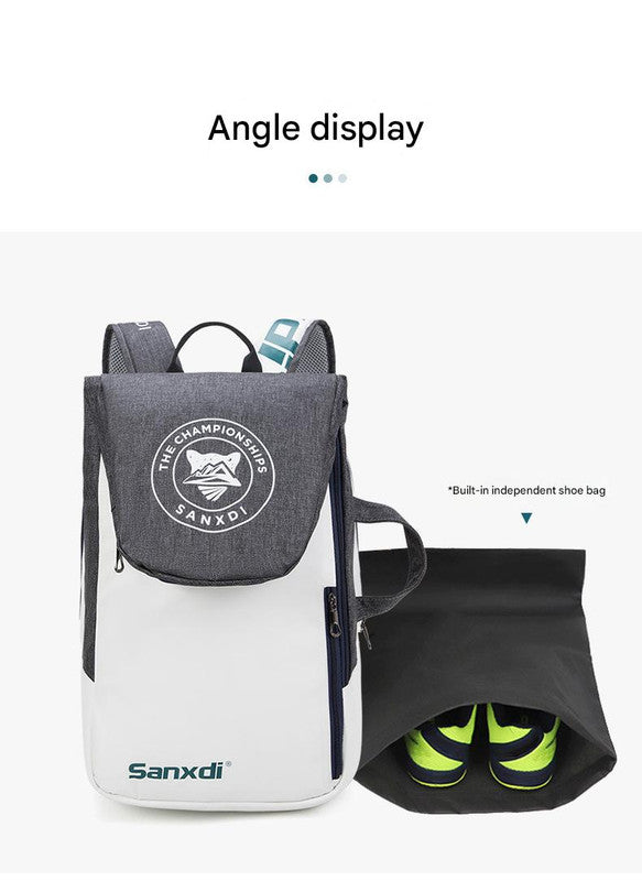 Blue and White Multifunctional Tennis & Badminton Backpack - Waterproof Racket Bag with Shoe Compartment