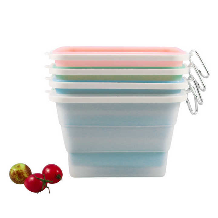 2 Pcs Blue Collapsible Silicone Food Storage Container - Microwave & Freezer Safe Lunch Box