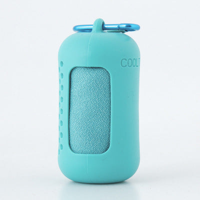 Light Blue Quick Dry Cooling Towel Set (2 Pack) - Microfiber Sport Towels with Silicone Cases &amp; Carabiners