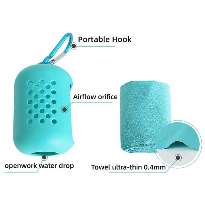 Light Blue Quick Dry Cooling Towel Set (2 Pack) - Microfiber Sport Towels with Silicone Cases & Carabiners