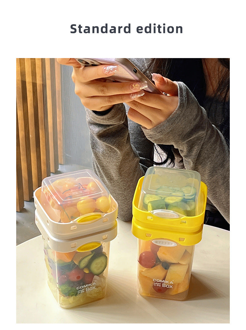 White Portable Salad & Breakfast Cup On-the-Go - Dual Compartment Container with Spork