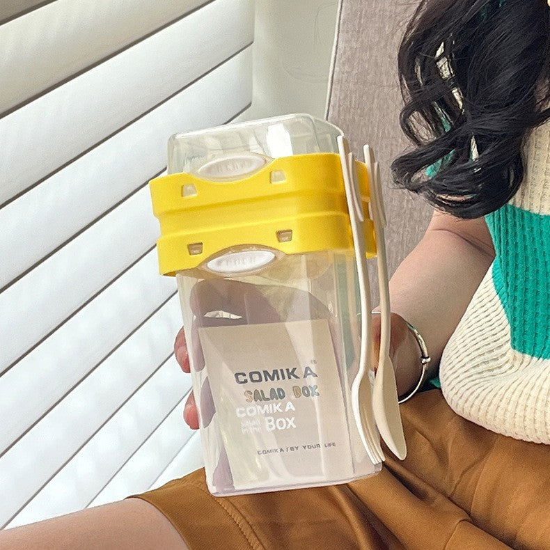 Yellow Portable Salad &amp; Breakfast Cup On-the-Go - Dual Compartment Container with Spork