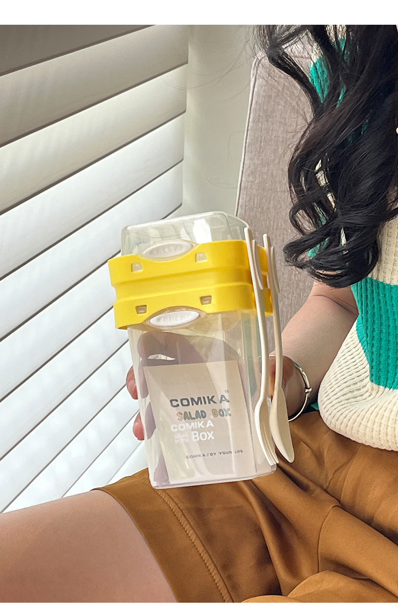 Yellow Portable Salad & Breakfast Cup On-the-Go - Dual Compartment Container with Spork