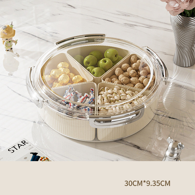 Beige And Silver Snap Button Elegant Compartment Serving Tray with Lid - Versatile Snack, Fruit &amp; Candy Box