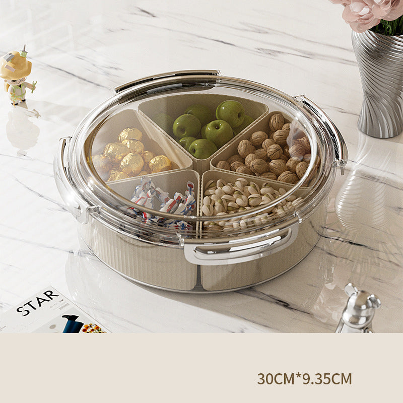 Grey And Silver Snap Button Elegant Compartment Serving Tray with Lid - Versatile Snack, Fruit &amp; Candy Box