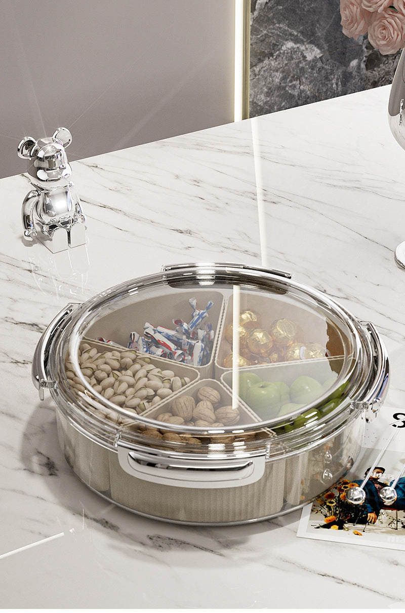 Grey And Silver Snap Button Elegant Compartment Serving Tray with Lid - Versatile Snack, Fruit & Candy Box