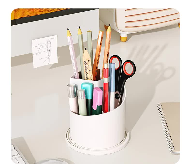 White Elegant 360 Rotating Makeup Brush Holder & Cosmetic Organizer with Dustproof Dome Lid(Makeup is a prop for shooting and is not included)