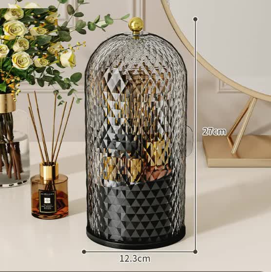 Black Elegant 360 Rotating Makeup Brush Holder &amp; Cosmetic Organizer with Dustproof Dome Lid(Makeup is a prop for shooting and is not included)