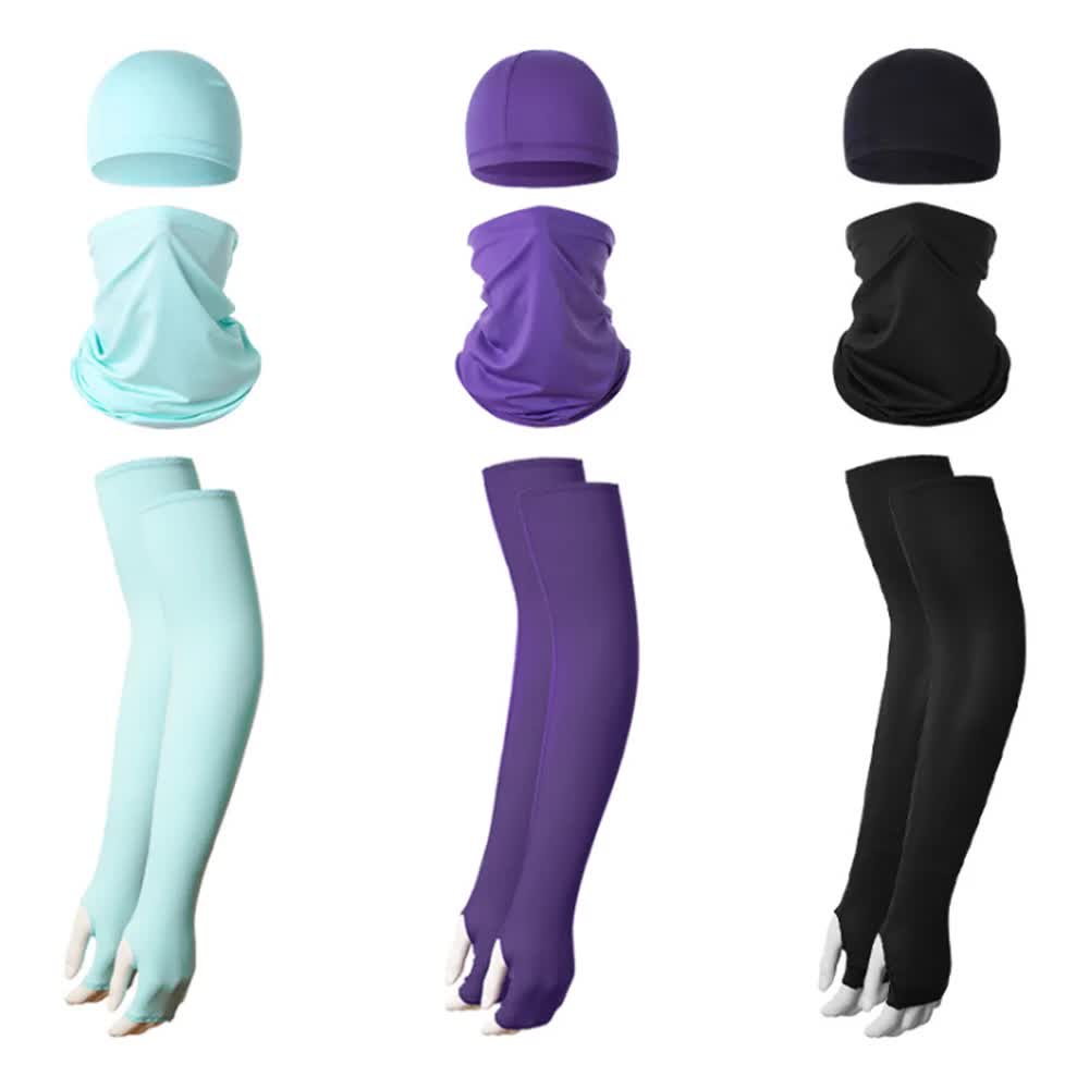 2 Sets Dark Grey Cooling UV Protection Set - 2 Skull Cap, 2 Neck Gaiter & 4 Arm Sleeves for Outdoor Sports