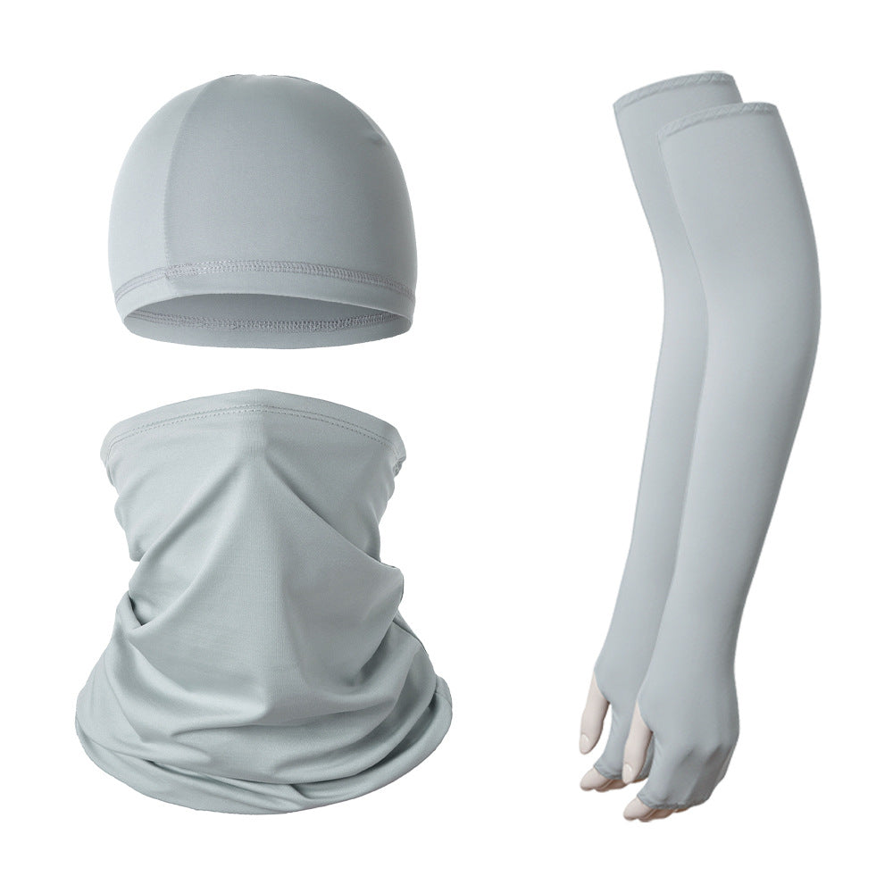 2 Sets Light Grey Cooling UV Protection Set - 2 Skull Cap, 2 Neck Gaiter &amp; 4 Arm Sleeves for Outdoor Sports
