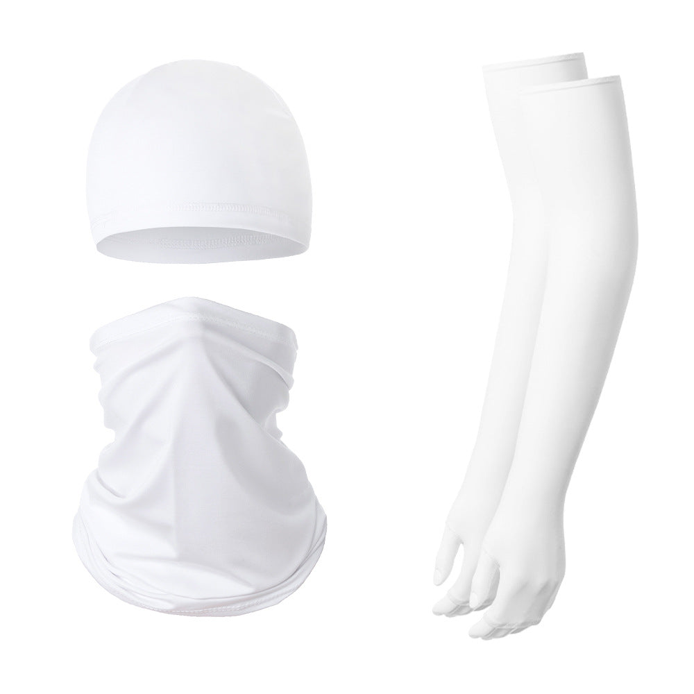 2 Sets White Cooling UV Protection Set - 2 Skull Cap, 2 Neck Gaiter &amp; 4 Arm Sleeves for Outdoor Sports