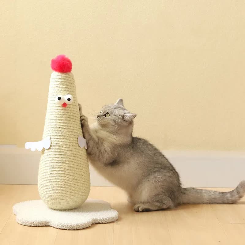 Beige Adorable Chick Cat Scratching Post - Durable Sisal Rope Scratcher Toy for Cats & Kittens
