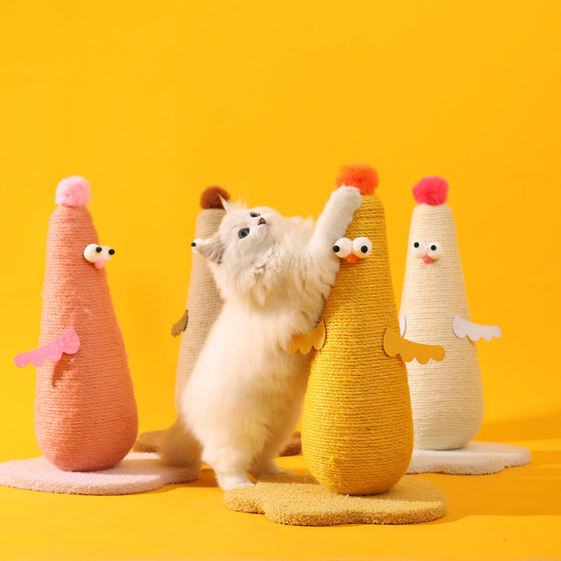 Beige Adorable Chick Cat Scratching Post - Durable Sisal Rope Scratcher Toy for Cats & Kittens