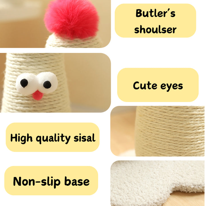 Beige Adorable Chick Cat Scratching Post - Durable Sisal Rope Scratcher Toy for Cats & Kittens