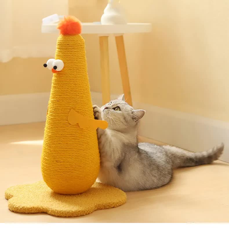 Yellow Adorable Chick Cat Scratching Post - Durable Sisal Rope Scratcher Toy for Cats &amp; Kittens