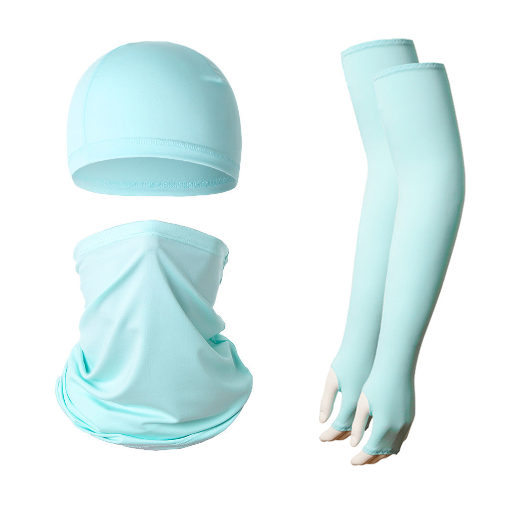 2 Sets Light Blue Cooling UV Protection Set - 2 Skull Cap, 2 Neck Gaiter &amp; 4 Arm Sleeves for Outdoor Sports