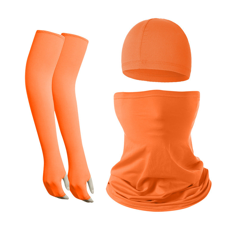 2 Sets Orange Cooling UV Protection Set - 2 Skull Cap, 2 Neck Gaiter &amp; 4 Arm Sleeves for Outdoor Sports