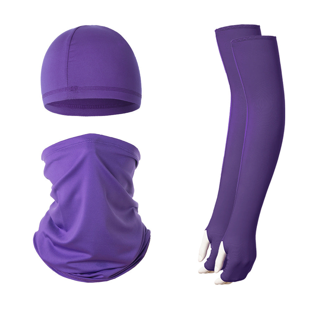 2 Sets Purple Cooling UV Protection Set - 2 Skull Cap, 2 Neck Gaiter &amp; 4 Arm Sleeves for Outdoor Sports