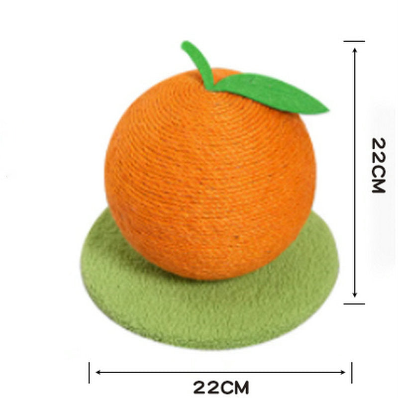 Orange Orange And Green Base Fun Fruit Shaped Sisal Cat Scratcher Ball - Durable Scratching Toy with Stable Base