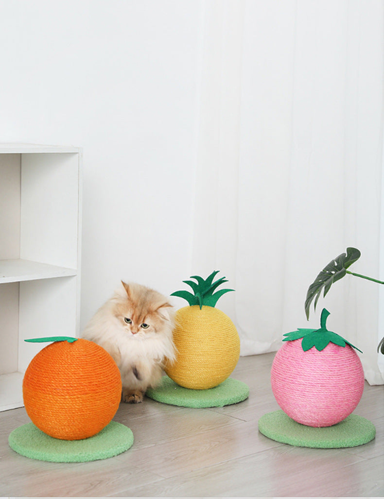 Orange Orange And Green Base Fun Fruit Shaped Sisal Cat Scratcher Ball - Durable Scratching Toy with Stable Base