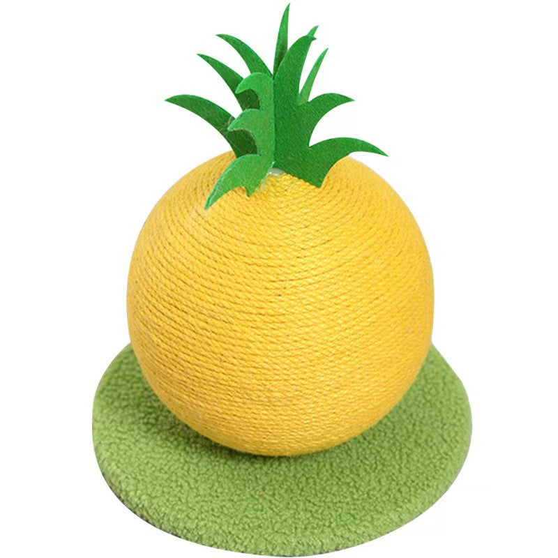 Yellow Pineapple And Green Base Fun Fruit Shaped Sisal Cat Scratcher Ball - Durable Scratching Toy with Stable Base