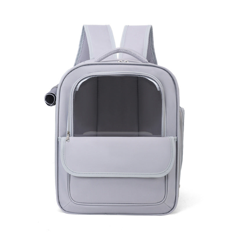 Grey Spacious Pet Carrier Backpack with Clear Window - Comfortable Travel Bag for Cats & Small Dogs