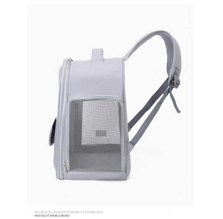 Grey Spacious Pet Carrier Backpack with Clear Window - Comfortable Travel Bag for Cats & Small Dogs