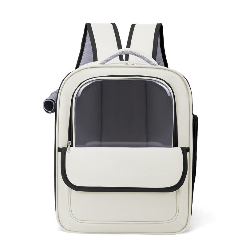 Beige And Black Spacious Pet Carrier Backpack with Clear Window - Comfortable Travel Bag for Cats &amp; Small Dogs